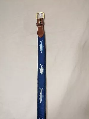 Leatherman Limited Vintage Fish Pattern Canvas Leather & Brass Belt Mens 38-40 • $28.97