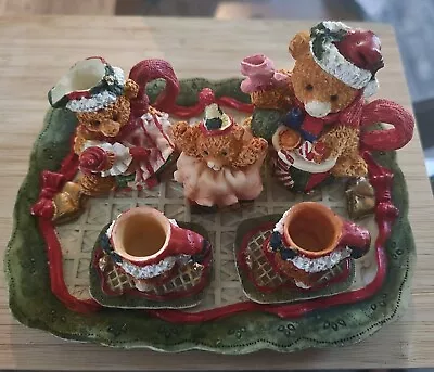 Christmas Bear Miniature Tea Set Vintage 1995 Resin Holiday 10 Pieces • $5