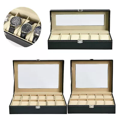 Mens 6 10 12 Grids PU Leather Watch Display Case Collection Storage Holder Box • £10.99