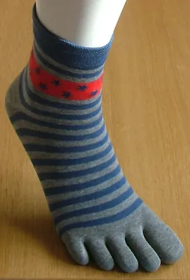 Five Finger Toe Socks Grey Blue & Red Stars & Stripes [D09C] • £4.99