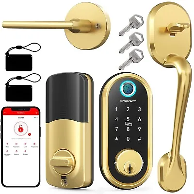 Fingerprint Front Door Lock Set With Handle SMONET Keyless Entry Digital Keypad • $239.99
