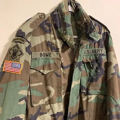 US Army Airborne Woodland Camouflage Field Jacket Medium RegularCoat Vintage • $24.99