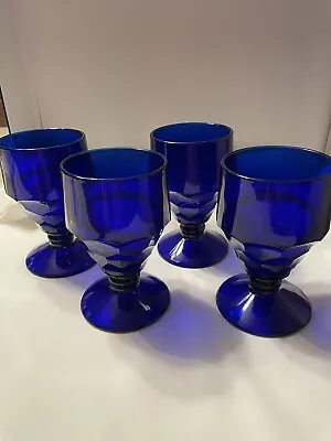 4 Vintage Viking Georgian Cobalt Blue Wine/Water Stemmed Goblets • $23