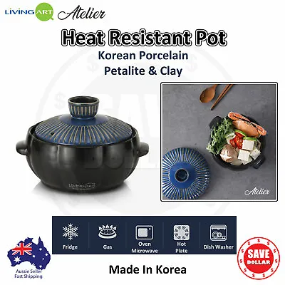 Korean Heat Resistant Pot Porcelain Casserole Ceramic Clay Soup Cooking With Lid • $61.95