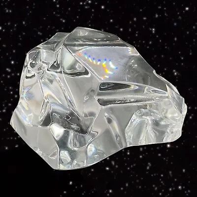 $28 • Buy Val St. Lambert Lead Crystal Rock Paperweight Clear Glass Figural Sculpture 3.5”