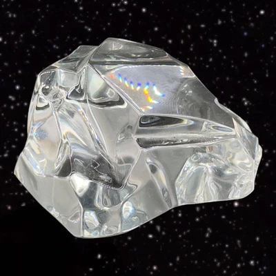 $28 • Buy Val St. Lambert Lead Crystal Rock Paperweight Clear Glass Figural Sculpture 3.5”