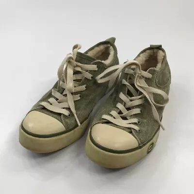 Ugg Women's  Evera Canvas Sneakers Size 6.5 Olive Sheepskin Lined 1000452 • $14.21