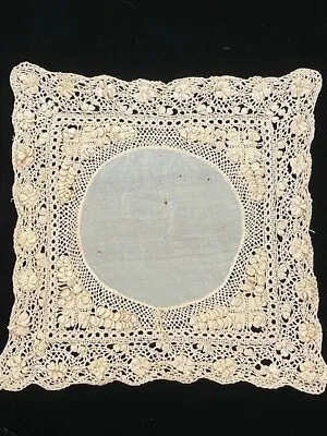 Antique 1850s Handmade Maltese Silk Lace Wedding Handkerchief Hankie 10  X10  • $59.99