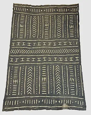 Fabric Remnant Woven Tribal Print Hand Dyed And Sewn Strips Burlap? 38 X56  READ • $19.95