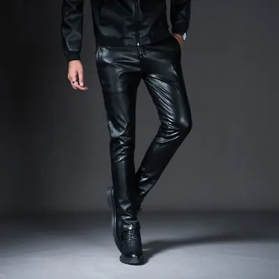 Mens Genuine Sheepskin Leather Pants Casual Tight Skinny Slim Fit Biker Trouser • $125