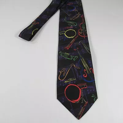 Ralph Marlin Jazz Instruments Print 100% Silk Neck Tie Mens Black • $9