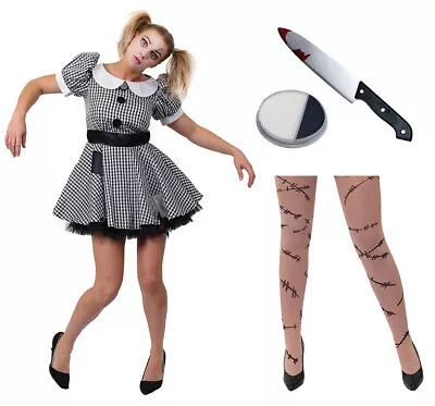 Womens Broken Rag Doll Costume Scary Zombie Ladies Halloween Fancy Dress • £18.99