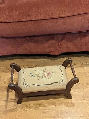 Antique Walnut Paragon Furniture Upholstered Footstool Turned Wood Side Handles • $45