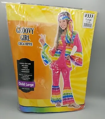 $13.87 • Buy New - Groovy Girl Child Hippie Chick 70's Halloween 3 Pc. Costume W/ Scarf Sz L