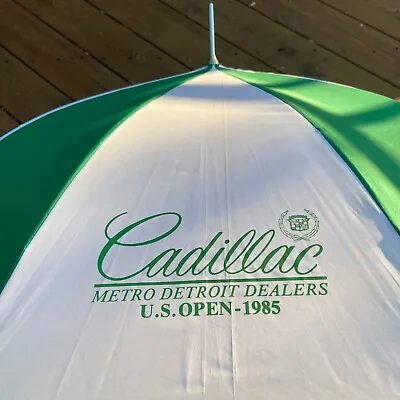 Vintage US Open Golf Umbrella 1985 Metro Detroit Cadillac Dealers Green White • $45