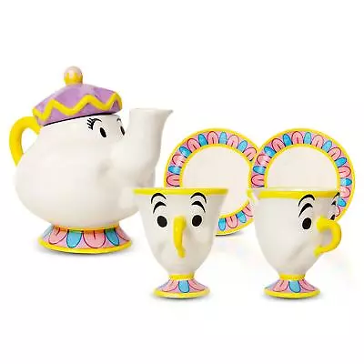 Disney Beauty And The Beast Mrs. Potts Teapot Set With 2 Chip Cups And Saucers • $69.99