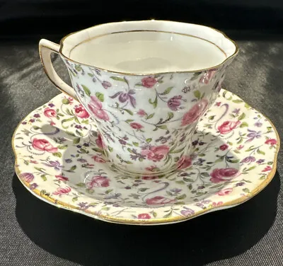 Vintage Rosina Chintz Floral Teacup & Saucer England Bone China Pink Peony 5040 • $22.49