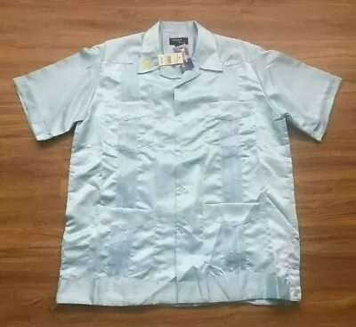 GRUPO MONTEZ DE DURANGO Men Lt Blue Guayabera Button Shirt L Bronco West NEW TAG • $9.99