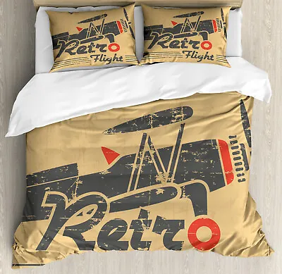 Vintage Airplane Duvet Cover Set With Pillow Shams Retro Emblem Print • $69.99