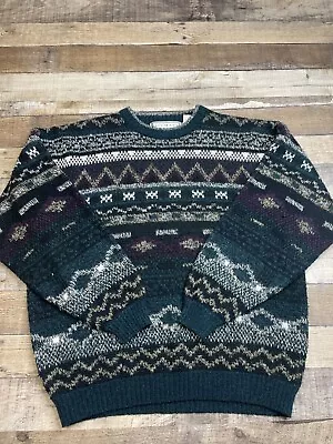 VTG Michael Gerald M Crewneck Knit Sweater Geometric Pattern Ski 90s Tag L • $26.99