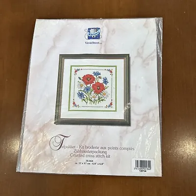 Verachtert Cross Stitch Kit Floral 6.8”x6.8” NOS VTG • $10.37