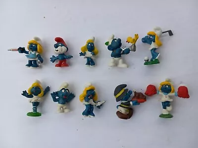 Lot Of 10 Vintage Peyo Smurf Figures Papa Smurf Smurfette Turkey Cheerleader • $17.99