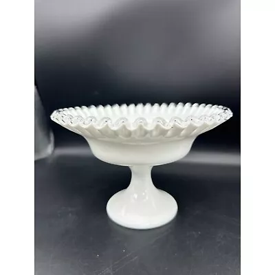 Fenton Silvercrest Glass Footed Bowl Ruffled Edge Milk Glass EUC Vtg • $21.84
