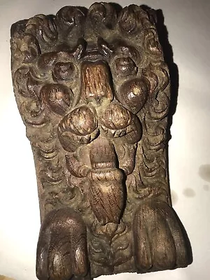 Antique 19th C. Carved Oak Corbel/Fragment Lion's Face • $145