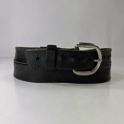 Vintage Very Worn Stretched Slim Black Leather Work Belt - Men's Size 36 • $12.80