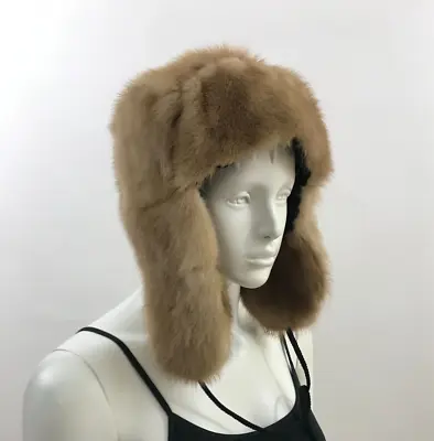 NWOT - Super Cool Pastel Brown Mink Fur Trappers Hat - New Satin Lining • $69.99