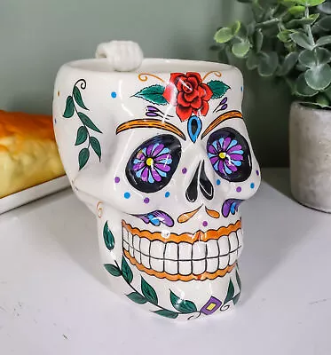 White Tribal Day Of The Dead Rose Bloom Sugar Skull Drink Coffee Mug Cup Ceramic • $24.99