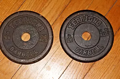 LOT 2 Vintage 5LB Ferrigno Barbell Standard Cast Iron Weight Plates • $49.95