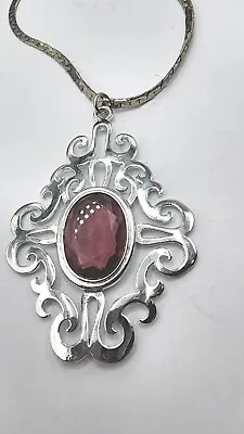 Vintage Sarah Silvertone Huge Pendant Necklace 18  • $7.98