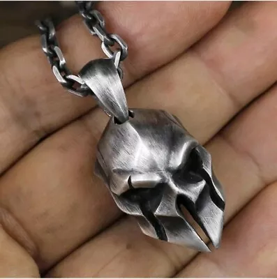 £6.44 • Buy Greek Corinthian Warrior Knight Helmet Face Mask Spartan Pendant Necklace Gifts