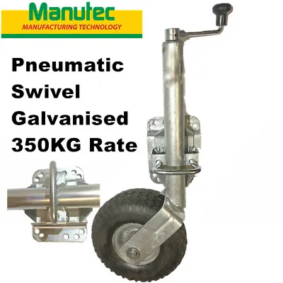 Manutec Trailer 10  Jockey Wheel Pneumatic Galvanised Swivel Bracket Clamp 350kg • $181.50