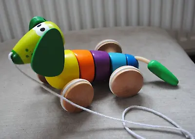£6.99 • Buy J'adore Eddie Wooden Sausage Dog Rainbow Dachshund  Pull Along Toy Traditional