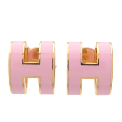 Authentic HERMES Pop Ash Mini Earrings Metal Pink Yellow Gold Used F/S • $1015