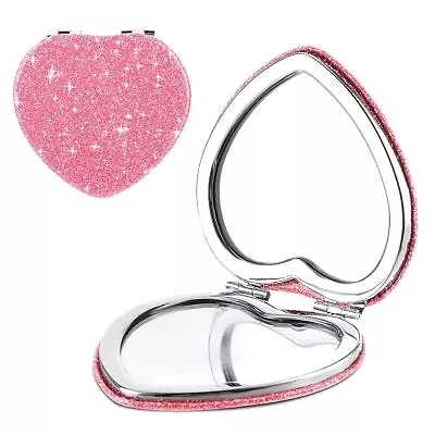 Compact Mirror For Purse Heart Shaped Double-Sided 1X/2X Magnifying Glitter M... • $13.29