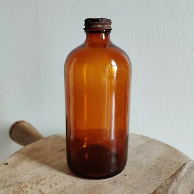Vintage Duraglas Glass Amber Bottle Brown Apothecary 6.75  Tall • $12