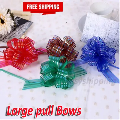 £1.99 • Buy 50MM Large Pom Pom Bow Organza Ribbon Pull Bows Wedding Party Gift Wrap UK