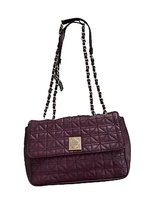 Nicole Miller Quilted Purple Plum Shoulder Bag Chain Straps Open Flap • $25