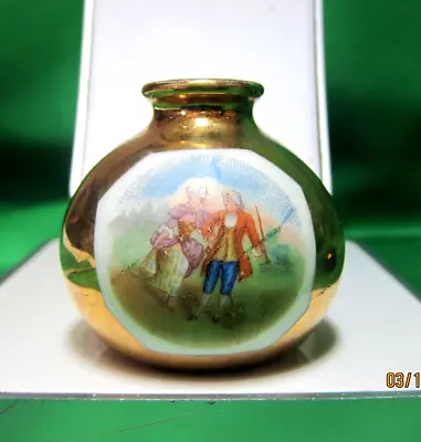 Limoges Gold Miniature Vase Romantic Scene 1.75  Tall • $19.99