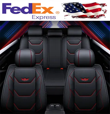 $82.31 • Buy Luxury 5-Seats Car Seat Covers Black Red PU Leather Interior Full Set Universal
