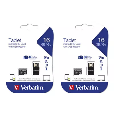 2PK Verbatim 16GB U1 Micro SDHC Memory Card Storage W/ USB Reader For Tablet • $30