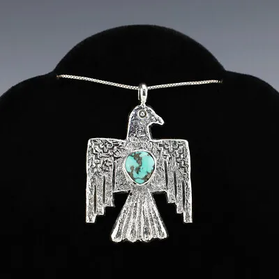 Native American Navajo Silver & Turquoise Thunderbird Pendant By Gary Custer • £225.84