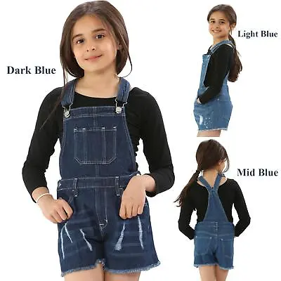 £8.94 • Buy Kids Girls Denim Dungaree Jumpsuit Stretch Jeans Short Dress Playsuit 8-14 Years