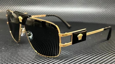 VERSACE VE2251 100287 Gold Dark Grey Men's 63 Mm Sunglasses • $182.25