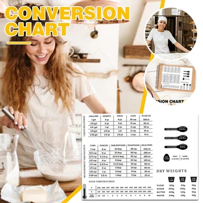 Kitchen Conversion Chart Cooking Times British Metric Weight SiE3 Stickers I9R5 • £1.68