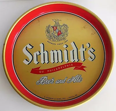 Schmidts Beer Metal 13  Tray Red Gold Navy Philadelphia Ale Bar Decor Server  • $24.95