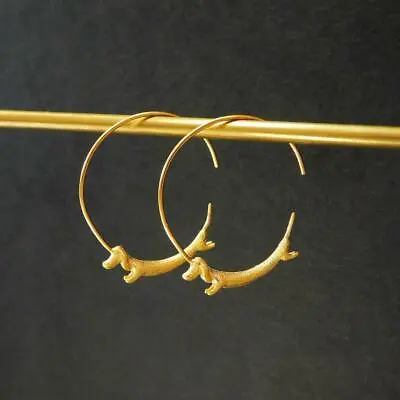 Gold Plated Sterling Silver 3D Dachshund Dog Hoop Earrings Handmade Unique Fun • $19